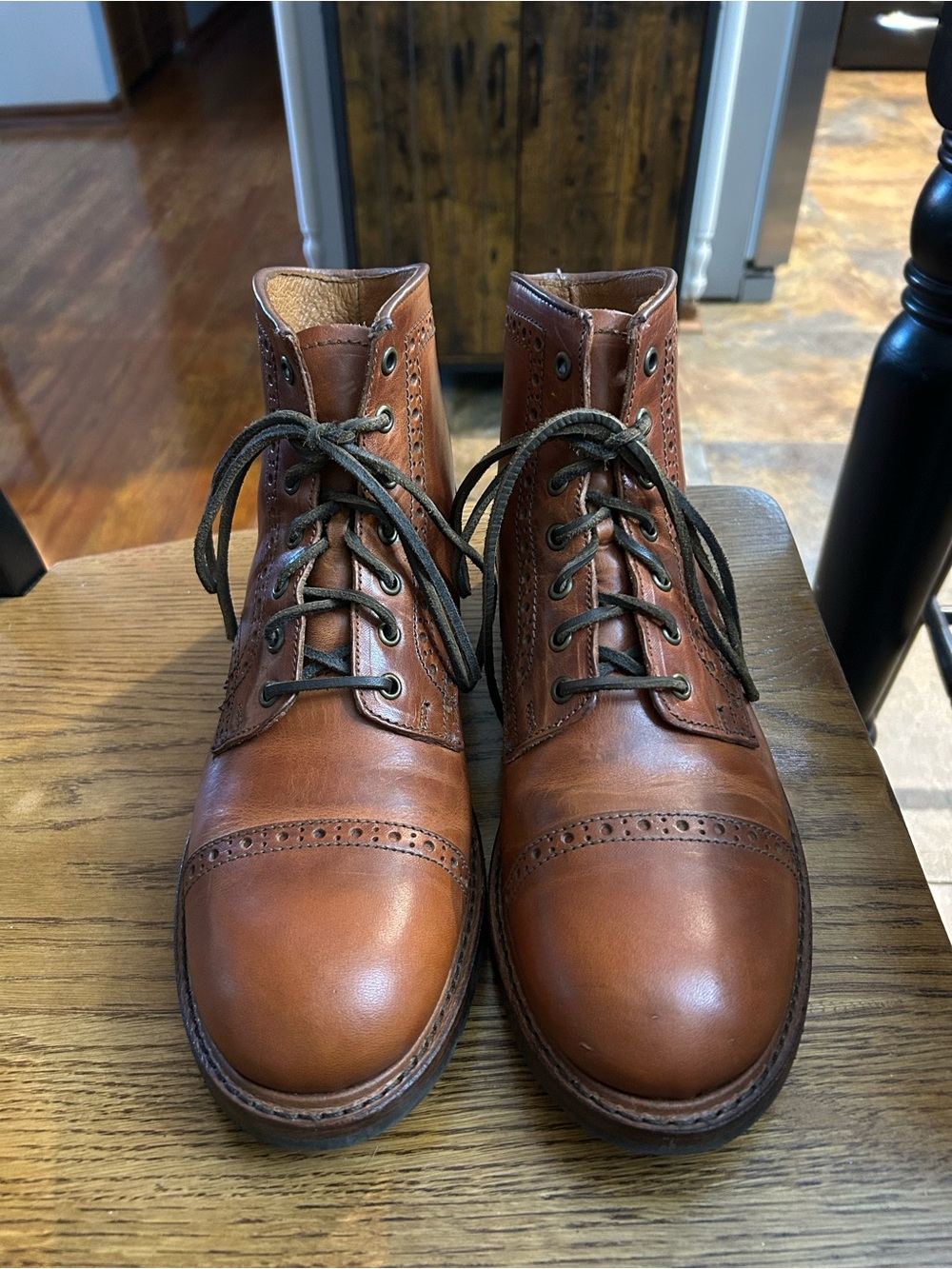 Frye Brown (Cognac) Leather Brogue Cap-Toe Lace Boots 10.5 Men’s Made in USA